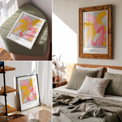 Poster Dynamische strepen roze, geel en wit