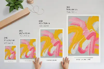 Poster met dynamische strepen in roze, geel en wit