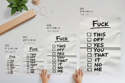 Wandposter Zwarte tekst op een witte achtergrond met een lijst met opties.