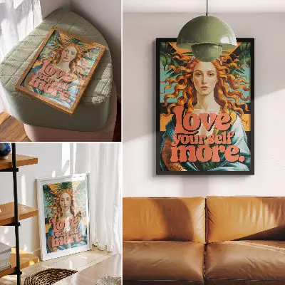 Wandposter vrouw die contrasterende letters achterlaat