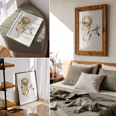 Decoratieve poster Een motief van kolibries en bloemen in een moderne stijl.
