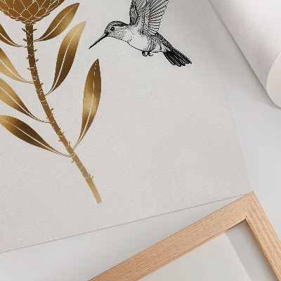 Decoratieve poster Een motief van kolibries en bloemen in een moderne stijl.