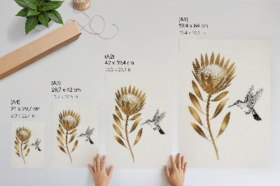 Decoratieve poster Een motief van kolibries en bloemen in een moderne stijl.