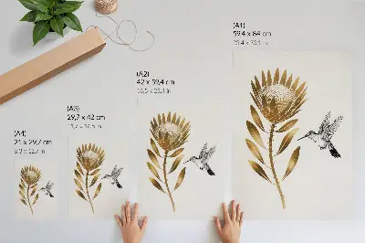 Decoratieve poster met een modern motief van kolibries en bloemen