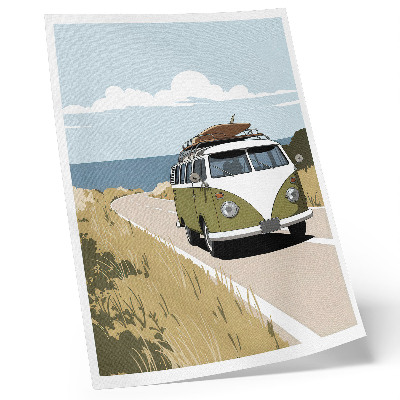 Poster Retro-busje op de kustweg
