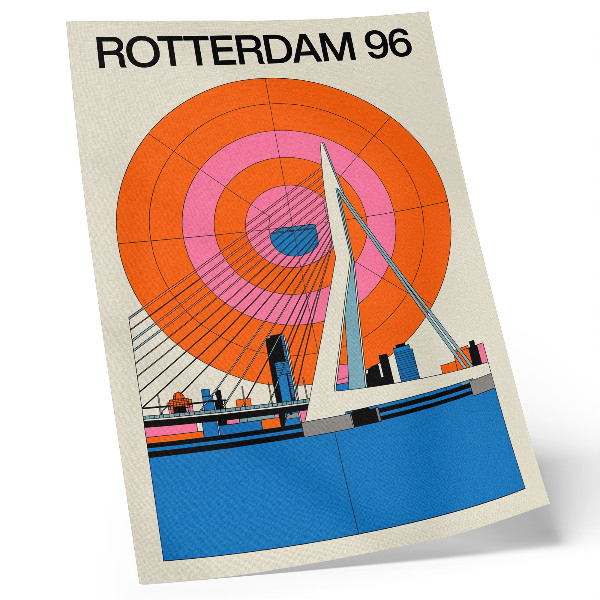 Poster Brug en stad in geometrische patronen