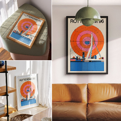 Poster Brug en stad in geometrische patronen