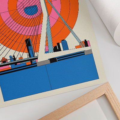 Poster Brug en stad in geometrische patronen