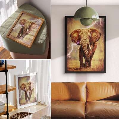 Decoratieve poster Olifant met bliksem en dynamisch landschap