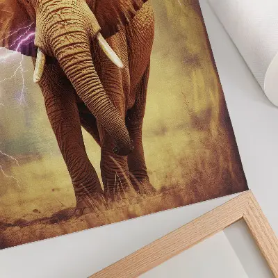 Decoratieve poster met een olifant, bliksem en dynamisch landschap
