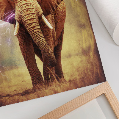 Decoratieve poster Olifant met bliksem en dynamisch landschap