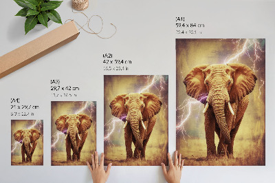 Decoratieve poster Olifant met bliksem en dynamisch landschap