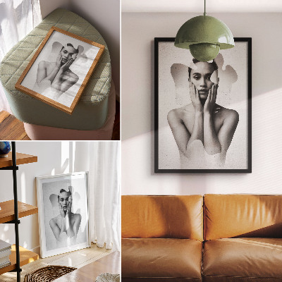 Wandposter Zwart-wit portret met abstracte patronen