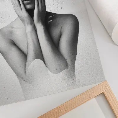 Wandposter zwart-wit portret voorzien van abstracte patronen