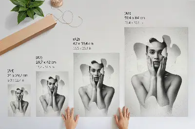 Wandposter zwart-wit portret voorzien van abstracte patronen