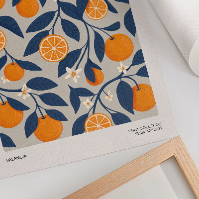 Poster Oranjegrijze achtergrond met donkere bladeren in moderne stijl