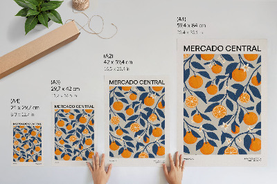Poster Oranjegrijze achtergrond met donkere bladeren in moderne stijl