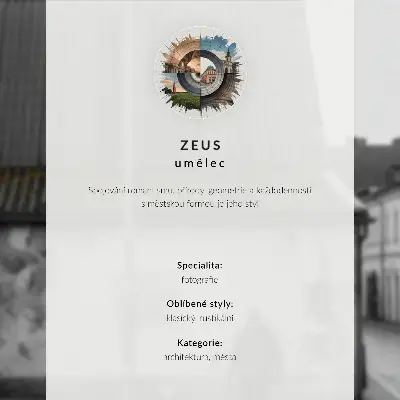 Wandposter smalle straat met huurkazernes, een toren en een persoon in een blauwe jas