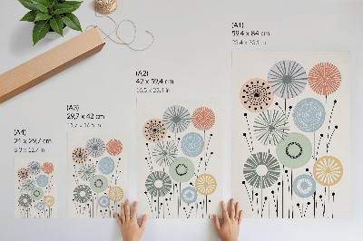 Poster Kleurrijke geometrische bloemen op een lichte achtergrond