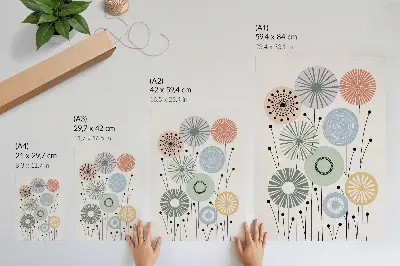 Poster met kleurrijke geometrische bloemen op een lichte achtergrond