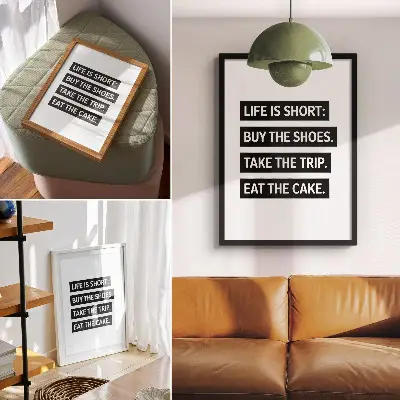 Wandposter met letters op een zwarte achtergrond en inspirerende typografie