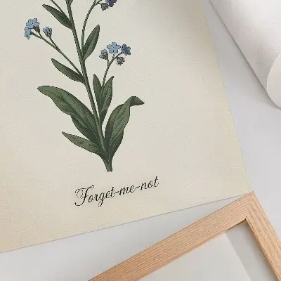 Poster met vergeet-me-nietjes en een vlinder op een crèmekleurige achtergrond