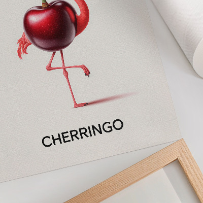 Decoratieve poster Roze en rode flamingo met kers - fantasiecompositie