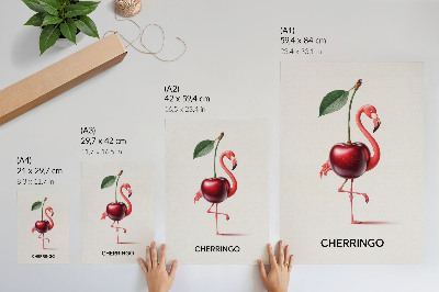 Decoratieve poster Roze en rode flamingo met kers - fantasiecompositie