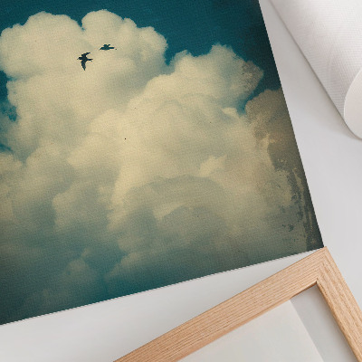 Wandposter Witte wolken, turkooizen lucht, twee vogels, ruimte