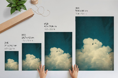 Wandposter Witte wolken, turkooizen lucht, twee vogels, ruimte