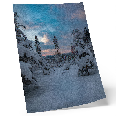 Poster Met sneeuw bedekte bomen, schilderachtig landschap, lucht
