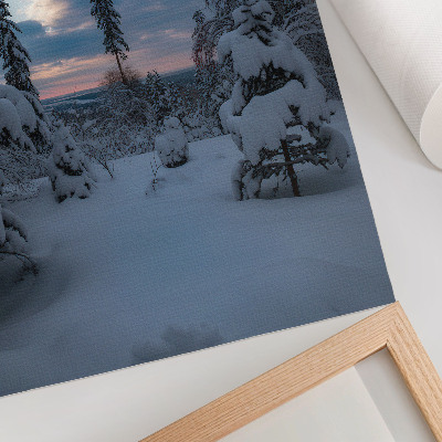 Poster Met sneeuw bedekte bomen, schilderachtig landschap, lucht