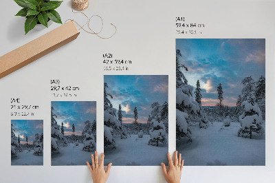 Poster Met sneeuw bedekte bomen, schilderachtig landschap, lucht