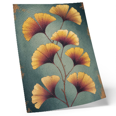 Wandposter Gele bladeren, turquoise achtergrond, moderne uitstraling