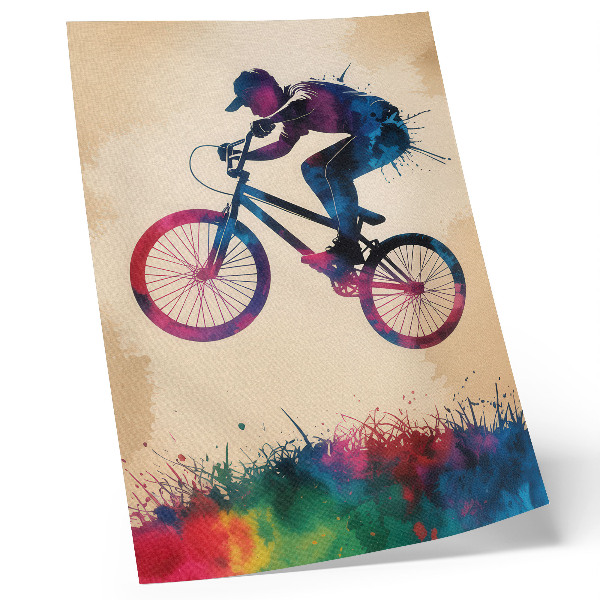 Poster Dynamische kleuren van de fietser, moderne actie