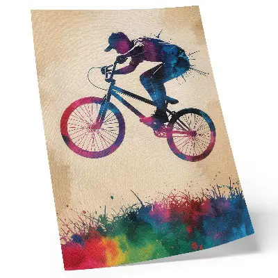 Poster dynamische kleuren van de fietser met moderne actie
