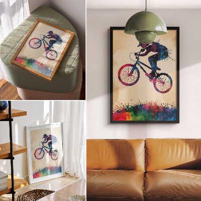 Poster Dynamische kleuren van de fietser, moderne actie