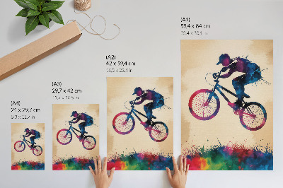 Poster Dynamische kleuren van de fietser, moderne actie