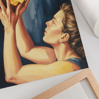 Wandposter Oranje pompoen met donkerblauwe achtergrond, surrealisme