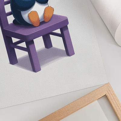 Decoratieve poster Paarse pinguïn op een stoel Vreugde Minimalisme