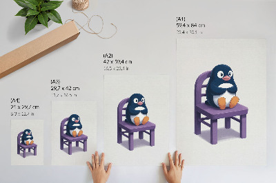 Decoratieve poster Paarse pinguïn op een stoel Vreugde Minimalisme