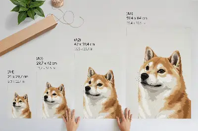 Wandposter met een minimalistische opvallende hond in beige en crèmekleuren