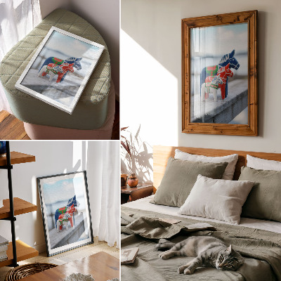 Poster Kleurrijke paardenbeeldjes in Scandinavische stijl.
