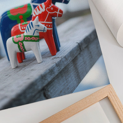 Poster Kleurrijke paardenbeeldjes in Scandinavische stijl.
