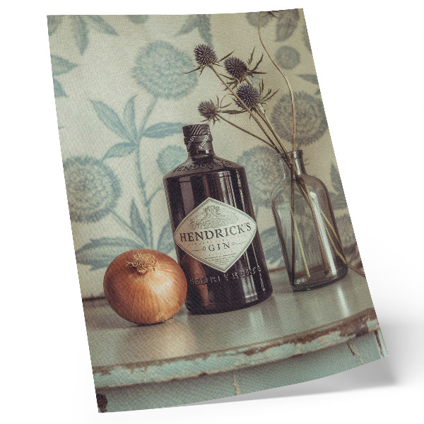 Poster Een fles met een bloemenpatroon op de achtergrond.