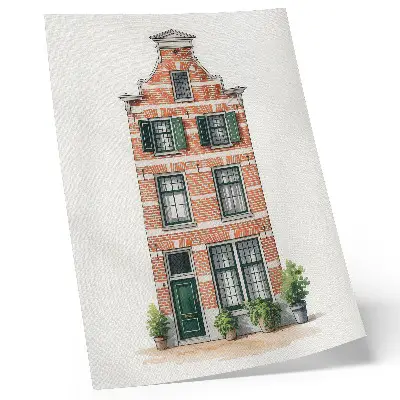 Poster rode bakstenen, groene ramen en klassieke architectuur