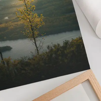Decoratieve poster met een vredige vallei en een boom in het midden
