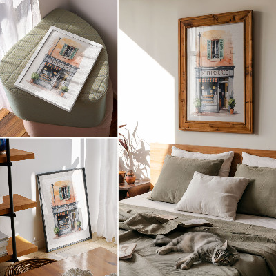 Wandposter Retro bakkerij met pastelkleurige muren