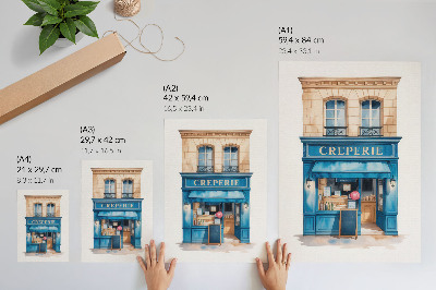 Poster De blauwe gevel van een café in een charmante straat.