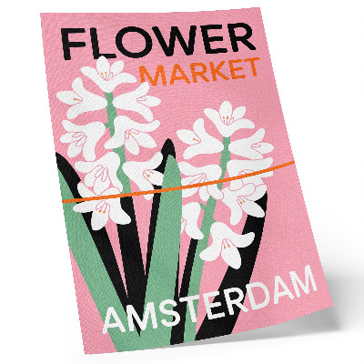 Decoratieve poster Witte bloemen, roze letters, groen contrast